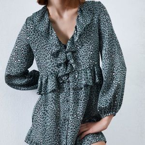 ZARA Blue Leopard Animal Print Dress NWT